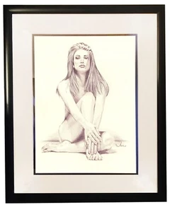 JOHN D MOULTON Original "Angie" Bleistiftzeichnung: Akt Portait Kunstwerk - Bild 1 von 1