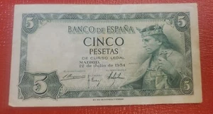 1954 SPAIN CINCO PESETAS NOTE EF PetetheGreek. D - Picture 1 of 2