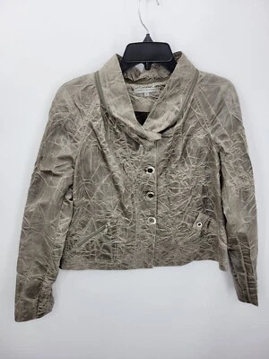 Jaqueta People Like Frank Anthropologie Feminina 6 Bege Texturizado Botão para Cima Moto - Imagem 1 de 4