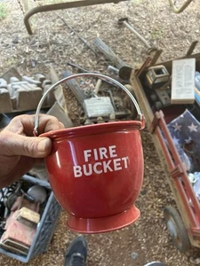 Vintage Red Metal Firefighter Fireman Fire Bucket Pail Shields Made In Japan - Picture 1 of 8