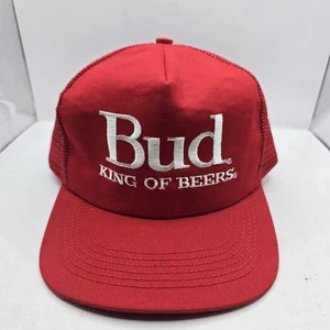 Vintage Budweiser Hat BUD King of Beers Embroidered Red Snapback Trucker 80s - Picture 1 of 8