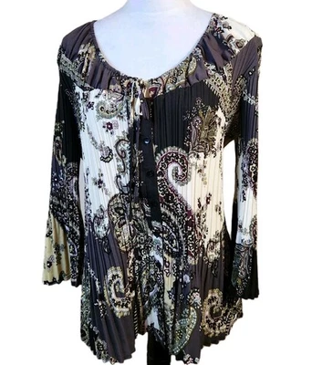 Blusa Plisada Elastizada XL Signature Larry Levine Mujer Dinero Antiguo Eslabón Top Foto 1 de 4