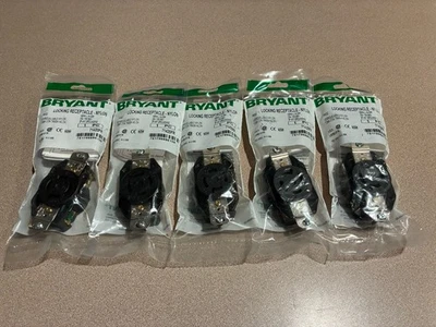 (Lote de 5) Receptáculo de bloqueo BRYANT 71420FR, negro, 125/250 VCA, 20A NUEVO EN PAQUETE Foto 1 de 4