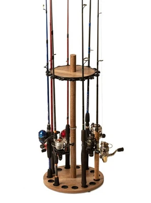 Antiguo estante de piso redondo Cedar Outfitters para cañas de pescar y carretes, soporta hasta... Foto 1 de 4