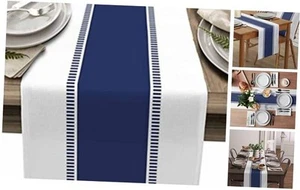 Modern Navy Blue Table Runners, Farmhouse Stripes Table Runner Dresser Scarves - Picture 1 of 8