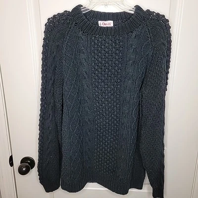 VTG ORVIS Men’s Large Black 100% Cotton Chunky Cable Knit Fisherman’s Sweater - Image 1 of 4