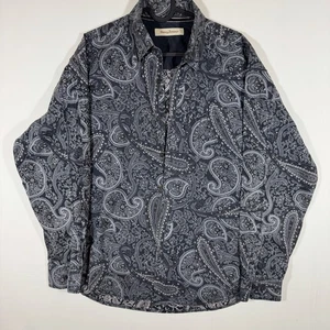 Tommy Bahama Men’s Paisley Button Shirt L Black Gray Cotton Long Sleeve Western - Picture 1 of 8