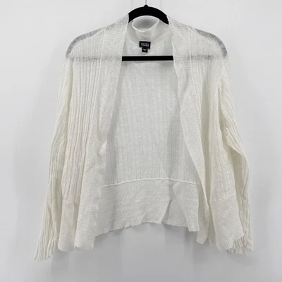 Cárdigan Suéter Grande Eileen Fisher Blanco 100% Lino Ligero Frente Abierto Foto 1 de 4