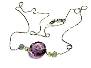 Kette Anhänger natürlicher Amethyst Peridot grauer Mondstein 925 Silber - Bild 1 von 10