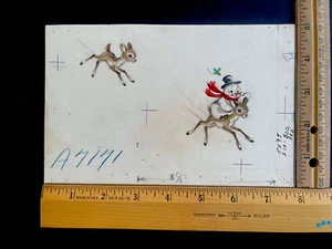 Original Aquarell Gemälde für Weihnachtskarte Kunst, Marjorie Cooper Schneemann auf Hirsch - Bild 1 von 2