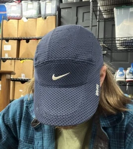Vintage Nike DriFit Mesh Cap Hat Running Tennis Tailwind Athletic Panel Navy - Picture 1 of 10