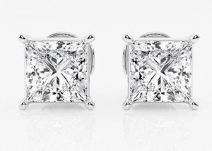 3.0 Ct Princess Cut FL/D GRA Moissanite Stud Earrings 14K Solid White Gold Gift - Picture 1 of 14