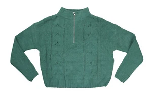 Hooked Up Chenille Cable-Knit 1/4 Zip Junior's Pullover Sweater Top M NWT Green - Picture 1 of 1