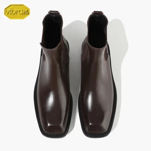 Botas Chelsea Firenze Atelier Para Hombre Cuero MARRÓN Mate Puntera Cuadrada Suela Vibram - Imagen 1 de 10