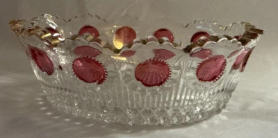 EAPG PATTERN GLASS  RUBY STAINED TIDBIT TRINKET DISH, HOBNAIL BOTTOM - Image 1 of 4