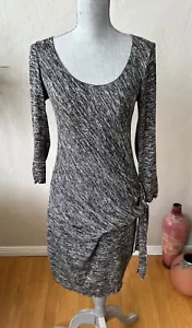 MAX STUDIO Black Heather Knit Sweater Dress Long Sleeve Side Tie Scoop Neck Sz M - Picture 1 of 8
