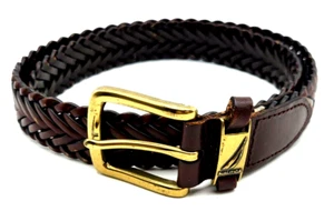 NAUTICA Braided Leather Belt Women's 8/10 Brown 32.5" Long 1.25" Wide - Picture 1 of 7