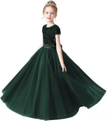 Vestidos de Niña Flor Boda Dama de honor Lentejuelas Tul Falda Hinchada Niñas Cumpleaños Foto 1 de 4