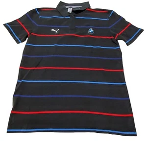 Mens Puma BMW Motorsport Striped Polo Shirt Black - Picture 1 of 6