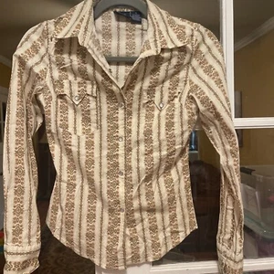 DCC Juniors Small Shirt Stripe Paisley Denim Pearl Snaps Western Yoke - Picture 1 of 5