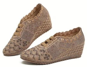 Stylish Rhinestone Embossed Slip-On Wedge Sneakers for Women - Picture 1 of 3