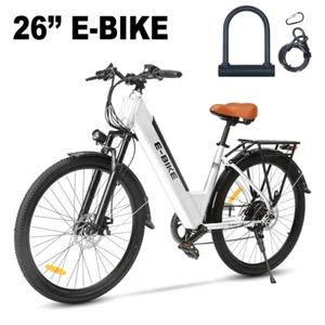 2025 E-Bike 26'' Electric Bike 750W Motor City Bicycle Commuter Ebike White US - Picture 1 of 14