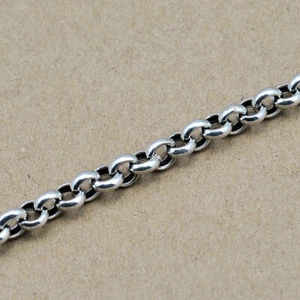 Real S925 Fine Silver Women Men Bracelet 5.5mm Wider Rolo Link Retro Chain 19cm - Picture 1 of 5