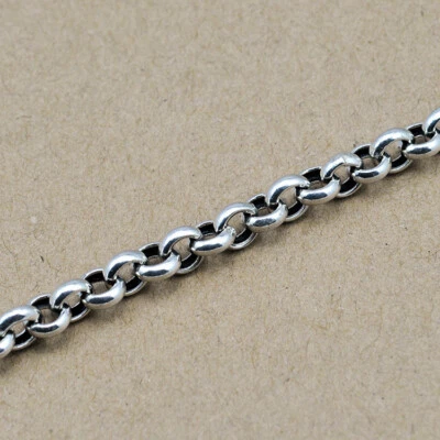 Real S925 Fine Silver Women Men Bracelet 5.5mm Wider Rolo Link Retro Chain 19cm - Image 1 of 4