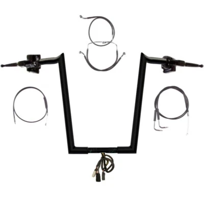 1 1/4" BBlack 16" Hooked Handlebar CKit 1996-2006 Harley Road King No Cruise - Image 1 of 4