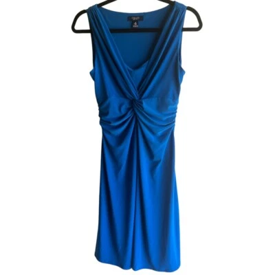 Chaps Ralph Lauren Women's Dress Blue Stretch Faux Wrap Short Sleeve Fit Flare M - Image 1 of 4