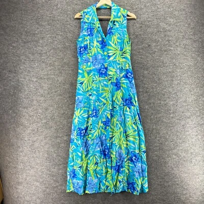 White Stag Shirt Dress Women M Medium Blue Floral Long Button Up Collared Rayon - Image 1 of 4