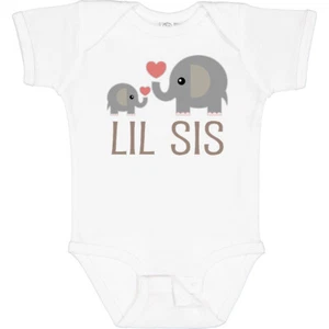 Inktastic Little Sister Elephant Baby Bodysuit Lil Sis New Siblings Cute Infant - Picture 1 of 14