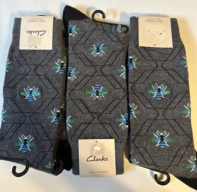 3 pares de calcetines informales de vestir Clarks para hombre talla única abejas Foto 1 de 4