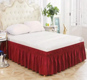 Burgundy Bed Skirt Elastic Adjustable, For Bedroom Guest Room Size Queen/King - Picture 1 of 11
