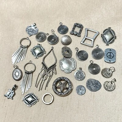 Dark Silver Tone Pendant & Charm Lot x27, Western Star, Concho & Vintage Locket  - image 1 of 4