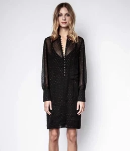 Zadig & Voltaire Women's Sz Small Sheer Black Dot Midi Shirt Dress - Picture 1 of 10