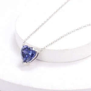 2 kt Herzschliff simulierter Tansanit Solitär Charm Anhänger 14k Weißgold plattiert - Bild 1 von 5