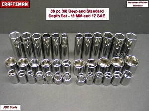 Juego de enchufes SAE estándar y métrica profunda CRAFTSMAN 36 piezas 3/8 unidades - Imagen 1 de 1