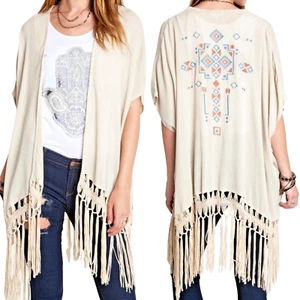 Umgee Top Size S M Tribal Drape Cardigan Western Fairy Fringe Shawl Women Duster - Picture 1 of 4