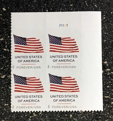 2025USA #6016 Forever U.S. Flag - Plate Block of 4 From Sheet  Mint  (APU) - Image 1 of 4