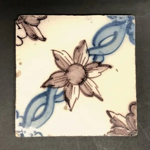 Antique Portuguese Tile Floral - Picture 1 of 4