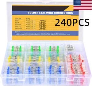 240PCS Solder Seal Sleeve Heat Shrink Electric Butt Wire Connectors Terminal Kit - Picture 1 of 13