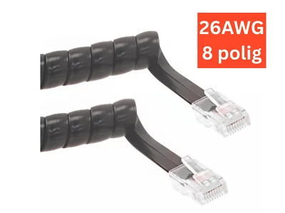 ASSMANN Neu - RJ45, 8-poliges Spiralkabel, flach, schwarz, AWG26, 3m