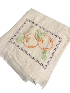 Vintage Hand Embroidered Fruit Tea Towel Flour Sack Large Farmhouse 1950’s 30” - Picture 1 of 9