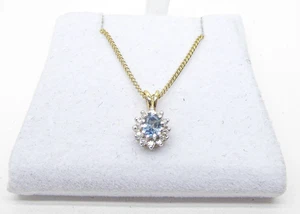 9ct Gold Sapphire & Diamond Pendant Necklace 16" Yellow Gold Chain gift box - Picture 1 of 10