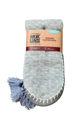NWT MukLuks Sock Slippers Gray Blue Snowflake Fair Isle Tassels Winter Cozy - Image 1 of 4