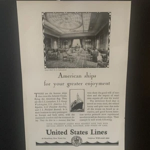 Anuncio publicitario vintage de 1928 United States Line American Ships - Imagen 1 de 2