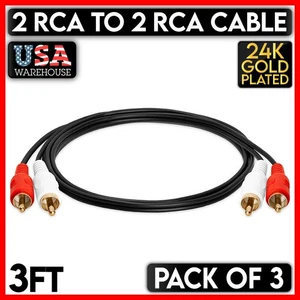 Dual RCA Cable 3 FT Two 2 RCA Stereo Audio Cord Speakers Subwoofer TV 3 Pack - Picture 1 of 3