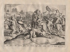 J. Sadeler / M. van Cleve The Death of Uriah Bible Kupferstich engraving 1600 - Bild 1 von 1