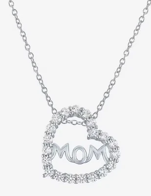 Lab Created White Sapphire "Mom" Heart - Image 1 of 4